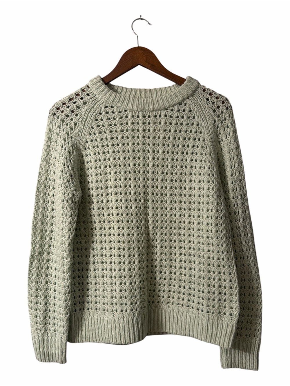 Coastal Cottagecore Club Monaco Sage Open Knit Wool Alpaca Sweater M NWT